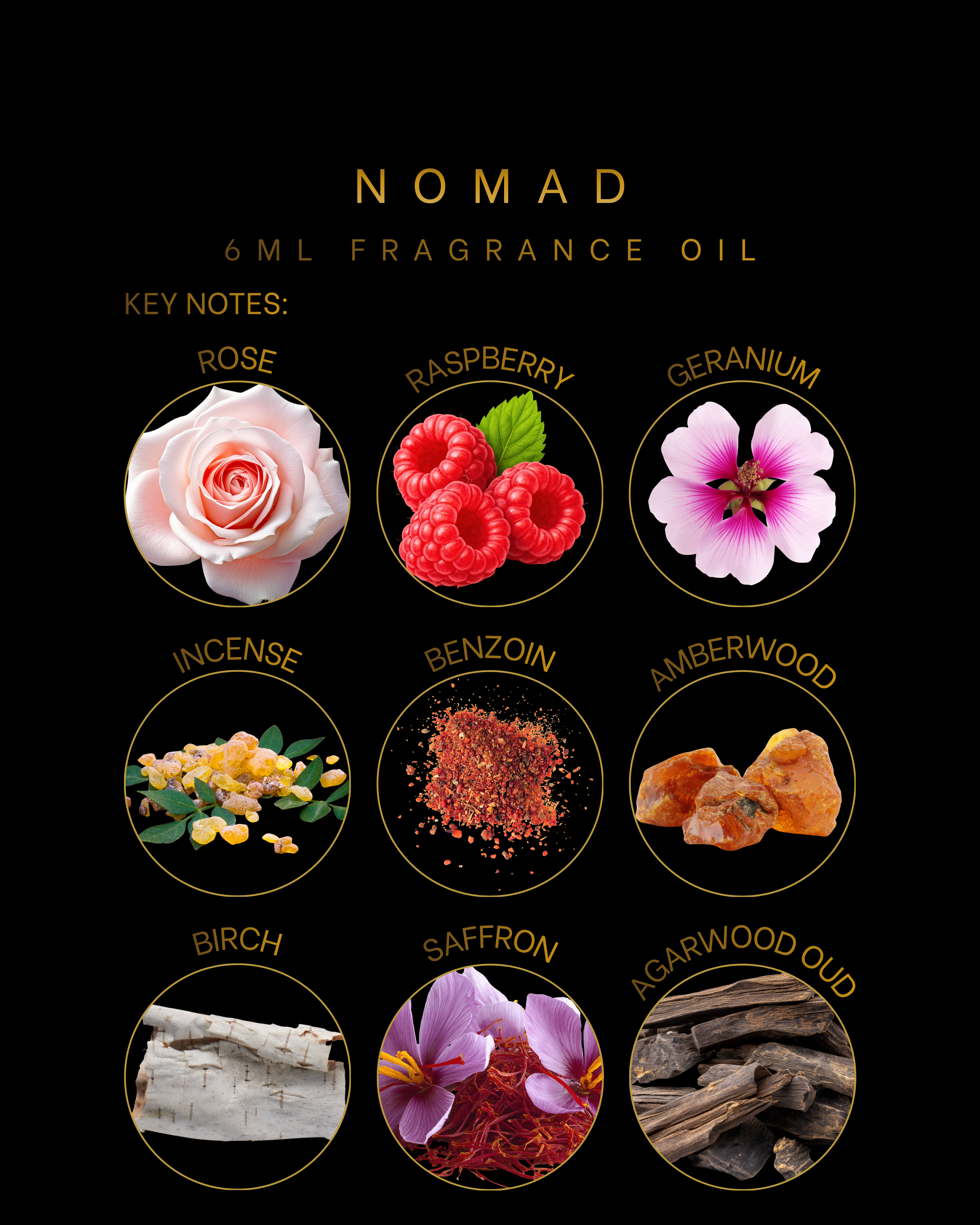 Nomad 6ml Fragrance Oil by Evolution Essence is a travel-inspired, luxurious scent blending amber, oud, rose, and warm spices. Bold, unique, and long-lasting—your signature fragrance in a miniature bottle.